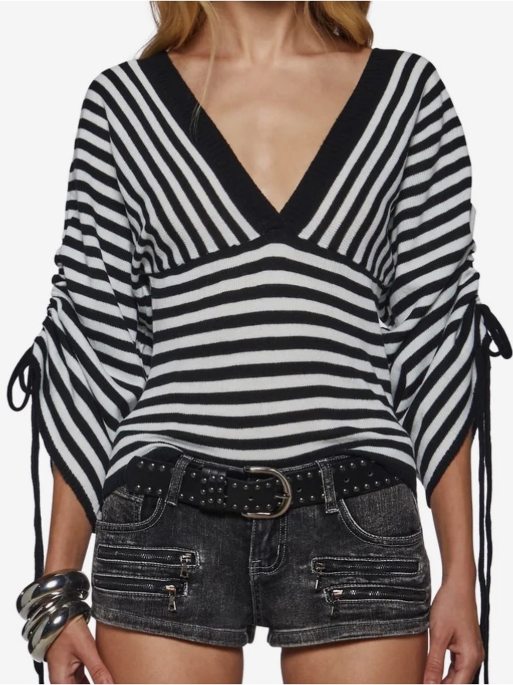 NWT Darcy V-Neck Black and White Stripe Sweater